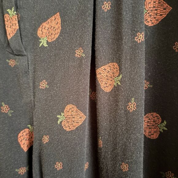 Farm Rio Strawberry Print Wide Leg Pants Small High Rise Black Red Boho Hippie - Picture 8 of 15